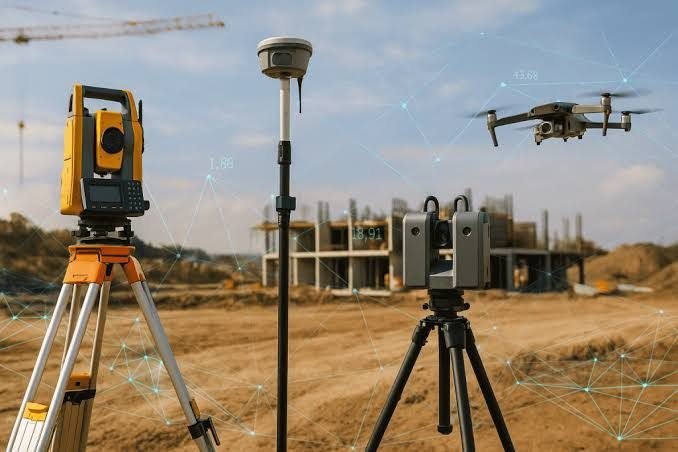 Total station, GNSS and UAV survey instrumentation