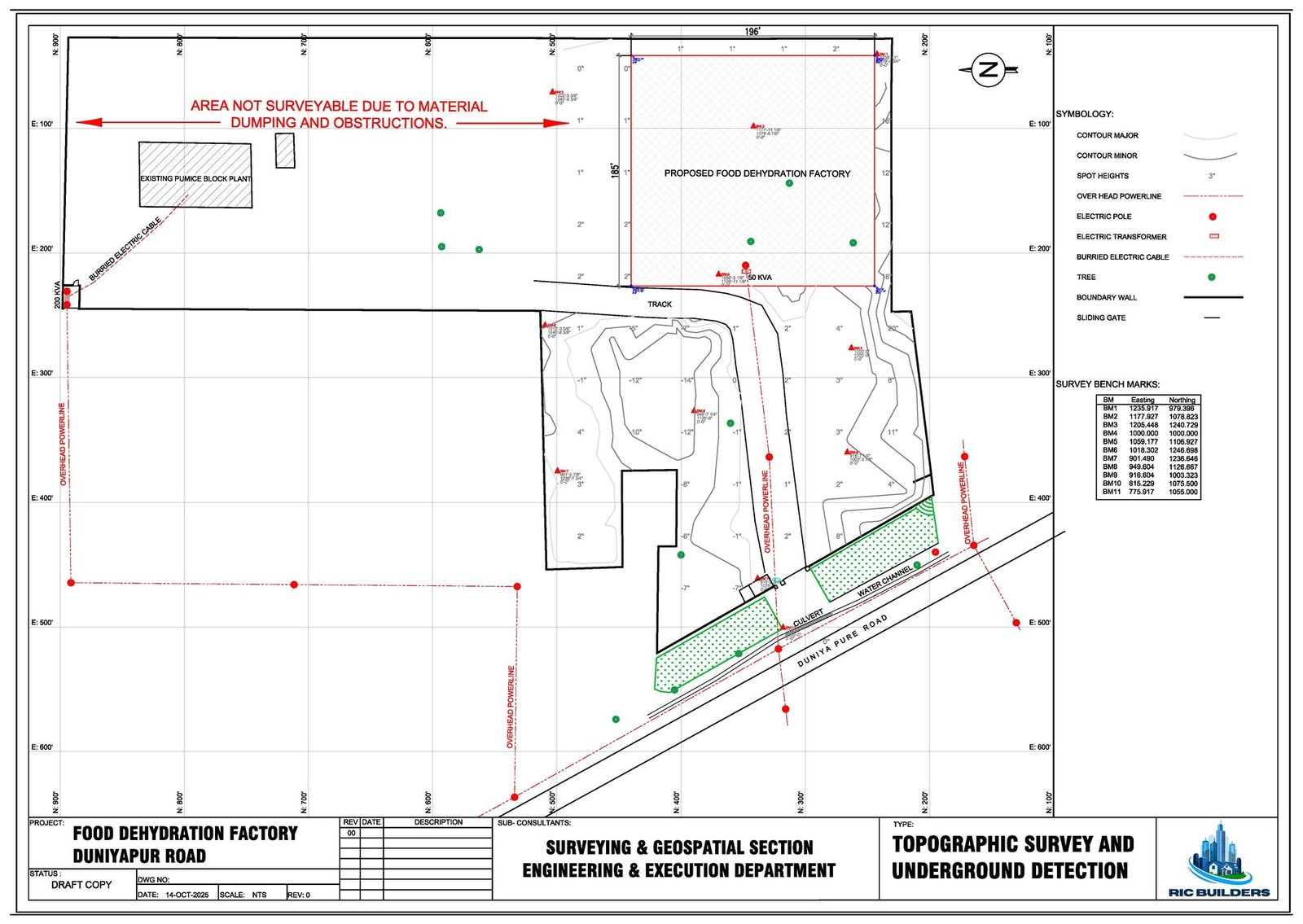 Topographic survey and underground-utility detection drawing, Food Dehydration Factory
